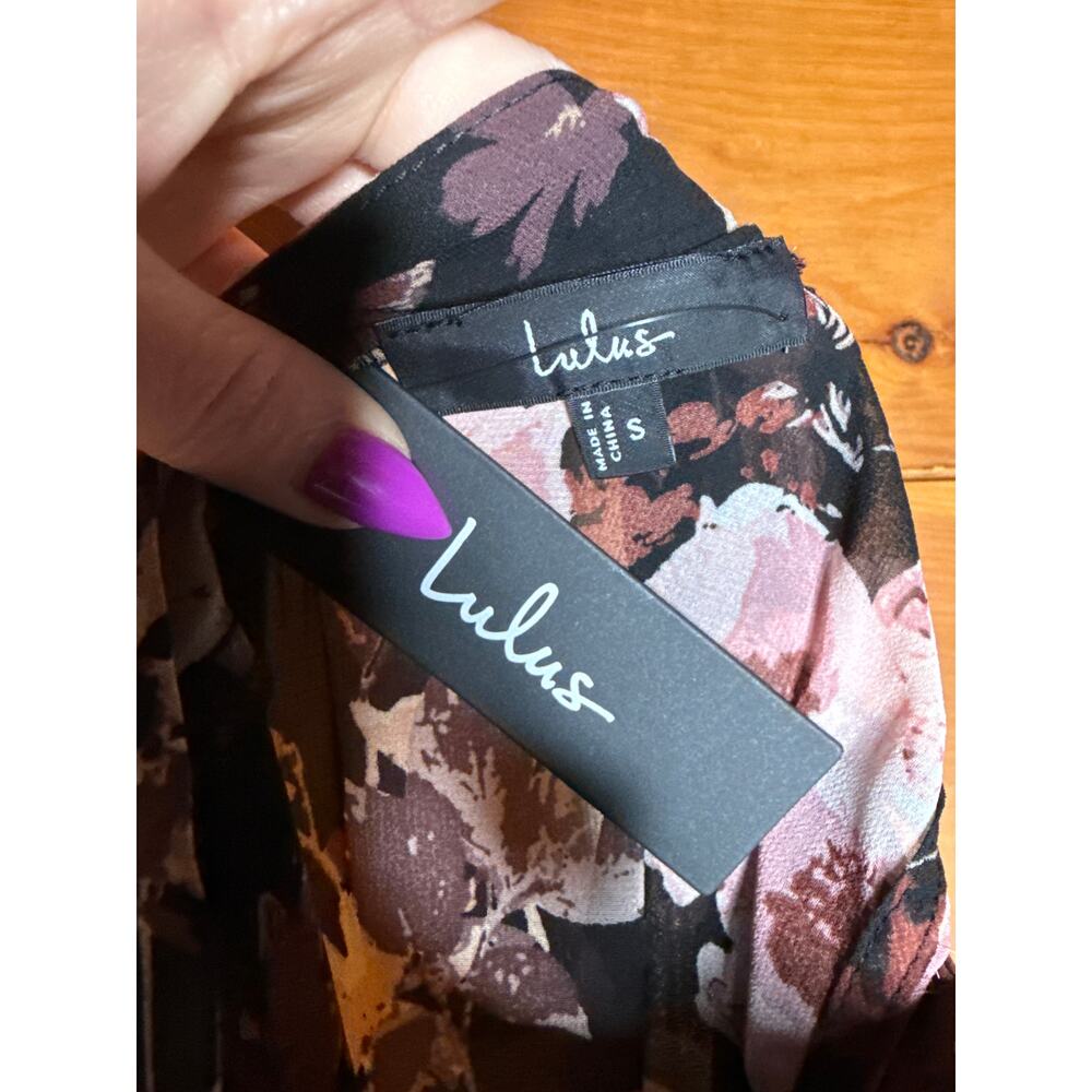 NWT Lulus In My Dreams Black and Pink Floral Print Midi Dress Tiered Cruise Sz S - Picture 7 of 8